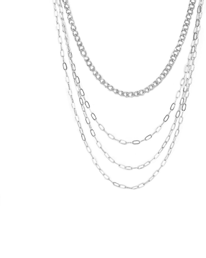 Front of a size O/S Four Strand Link Necklace in Silver in Silver by marlyn schiff. | dia_product_style_image_id:330023